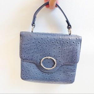 Vtg Blue Faux Ostrich Leather Top Handle Bag